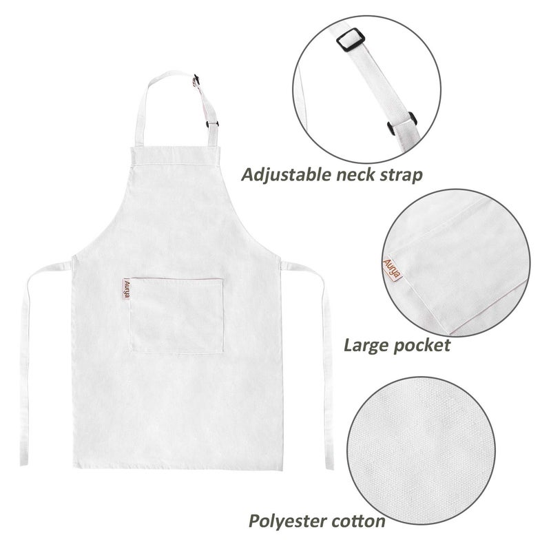 Aurya Kids Apron and Chef Hat Set-Adjustable Child Apron for Boys and Girls for Cooking Baking Off-white - Image 2